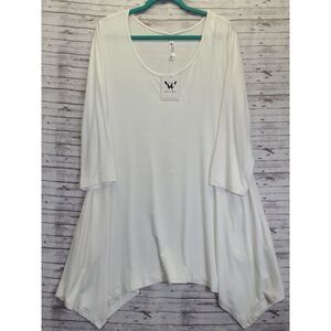 White Mark Plus Size Erie 3/4 Sleeve Tunic Top Women's 2XL White Pullover‎